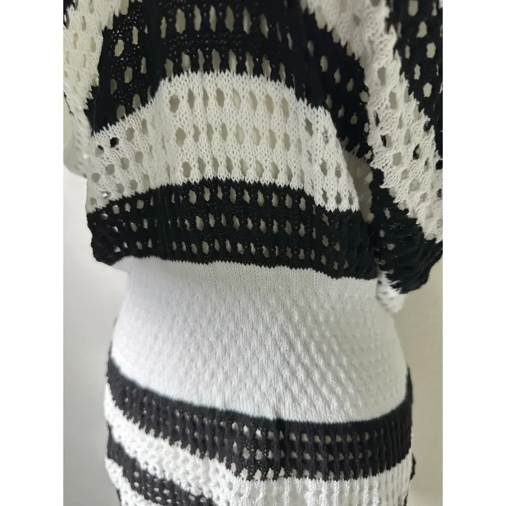 DKNY Beachwear Crochet Cover Up Dress Black White Striped Size S - Picture 4 of 6